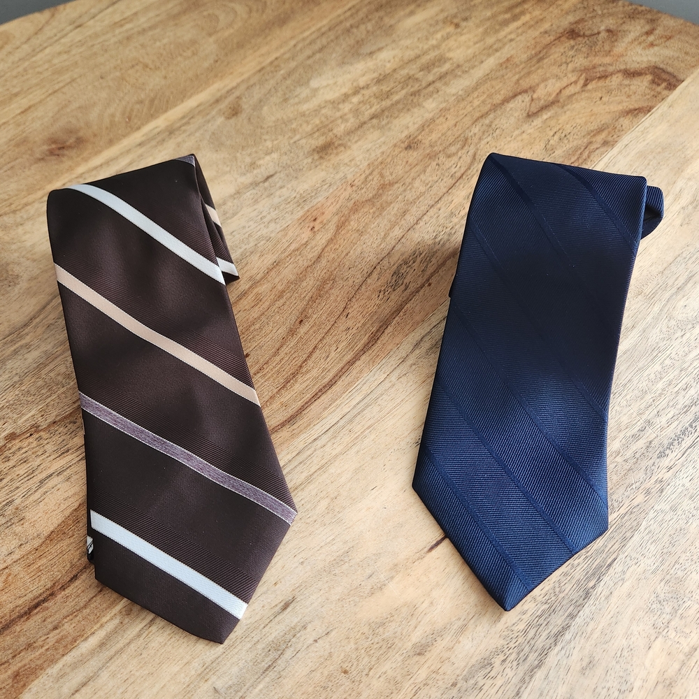 Ketch Men's Tie Bundle - Elegant Brown Striped Tie and Classic Navy Blue Tie